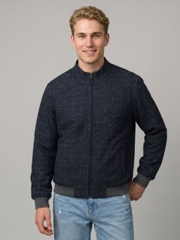 Monte Carlo - Mens Navy Blue Solid/Plain Polyester Blend Jacket