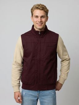 Monte Carlo - Mens Wine Solid/Plain Cotton Blend Jacket