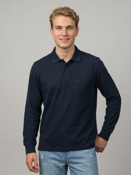 Monte Carlo - Mens Navy Blue Solid/Plain Cotton Blend Polo T-Shirt