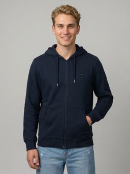 Monte Carlo - Mens Navy Blue Solid/Plain Cotton Blend Jacket