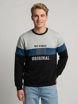 Monte Carlo - Mens Black Colorblock Cotton Blend Sweatshirt