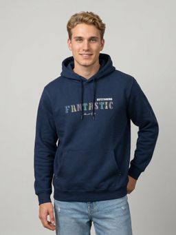 Monte Carlo - Mens Blue Printed Cotton Blend Hoodie
