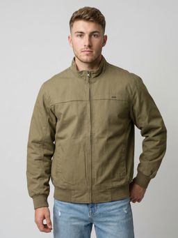 Monte Carlo - Mens Khaki Solid/Plain Cotton Blend Jacket