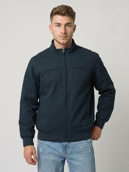 Monte Carlo - Mens Navy Blue Solid/Plain Cotton Blend Jacket
