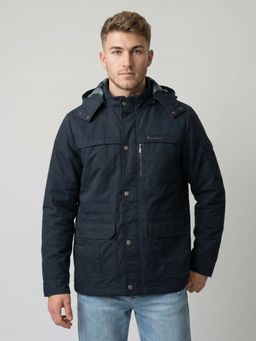 Monte Carlo - Mens Navy Blue Solid/Plain Cotton Blend Jacket