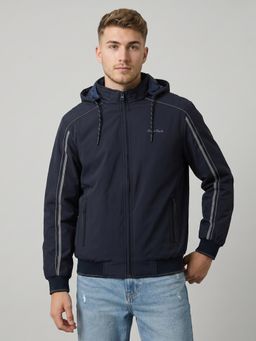 Monte Carlo - Mens Navy Blue Solid/Plain Polyester Blend Jacket