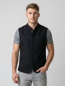 Monte Carlo - Mens Navy Blue Solid/Plain Wool Blend Jacket