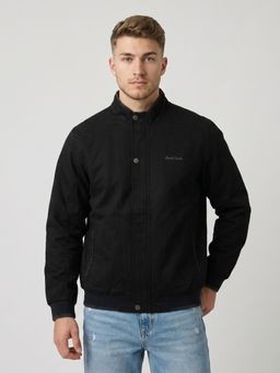 Monte Carlo - Mens Black Solid/Plain Cotton Blend Jacket