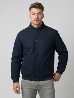 Monte Carlo - Mens Navy Blue Solid/Plain Cotton Blend Jacket