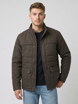 Monte Carlo - Mens Grey Solid/Plain Cotton Blend Jacket