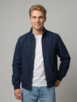 Monte Carlo - Mens Navy Blue Solid/Plain Polyester Blend Jacket