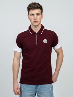 Rock.it - Mens Wine Colorblock Cotton Lycra Polo T-Shirt