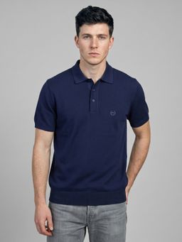 Monte Carlo - Mens Navy Blue Solid/Plain Cotton Polo T-Shirt