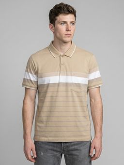 Monte Carlo - Mens Beige Stripes Cotton Polo T-Shirt