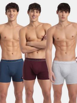 Jockey - Mens Multi-Color Solid/Plain Cotton 3 Boxer Briefs (Pack of 3)