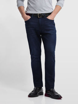 Arrow Newyork - Mens Navy Blue Solid/Plain Cotton Jeans