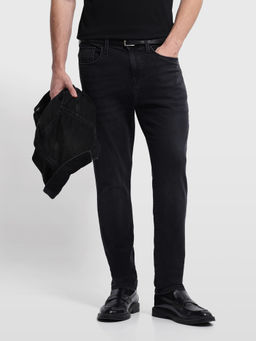 Arrow Newyork - Mens Grey Solid/Plain Cotton Jeans