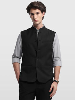 Arrow - Mens Black Solid/Plain Polyester Nehru Jacket