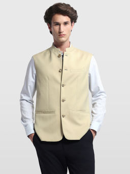 Arrow - Mens Beige Solid/Plain Polyester Nehru Jacket