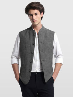 Arrow - Mens Black Textured Polyester Nehru Jacket