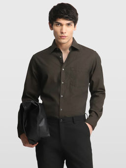 Arrow - Mens Brown Self Design Cotton Shirt