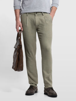 Arrow Sports - Mens Green Textured Cotton Trouser