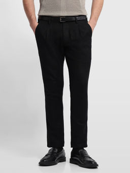 Arrow Sports - Mens Black Solid/Plain Cotton Trouser
