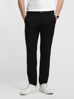 Arrow Sports - Mens Black Solid/Plain Polyester Trouser