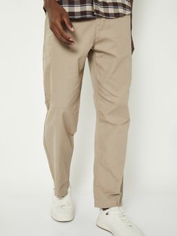 max - Mens Khaki Solid/Plain Cotton Blend Trousers