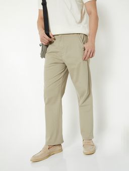 max - Mens Khaki Solid/Plain Cotton Blend Trousers