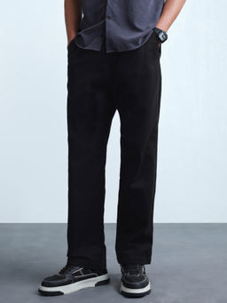Flying Machine - Mens Black Solid/Plain Cotton Trouser
