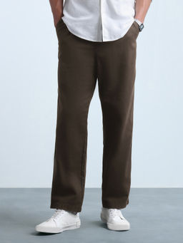 Flying Machine - Mens Brown Solid/Plain Cotton Trouser