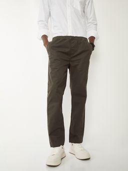 max - Mens Green Solid/Plain Cotton Blend Trousers