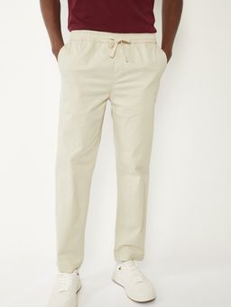 max - Mens Off White Solid/Plain Cotton Blend Trousers