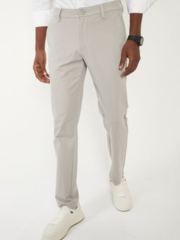 max - Mens Grey Solid/Plain Cotton Blend Trousers