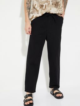 max - Mens Black Textured Pure Cotton Trousers