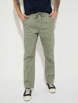 max - Mens Green Solid/Plain Cotton Blend Trousers