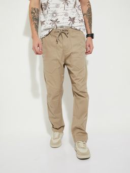 max - Mens Yellow Solid/Plain Cotton Blend Trousers