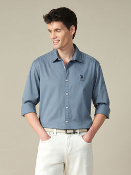 U.S. Polo Assn. Denim Co. - Mens Blue Solid/Plain Cotton Shirt