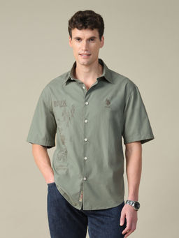 U.S. Polo Assn. Denim Co. - Mens Green Embroidered Cotton Shirt