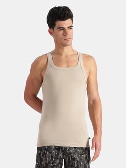 Jockey - Mens Beige Solid/Plain Cotton Vest