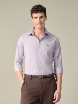 U.S. POLO ASSN. - Mens Purple Solid/Plain Cotton Shirt