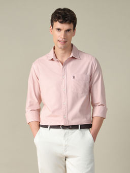 U.S. POLO ASSN. - Mens Pink Solid/Plain Cotton Shirt