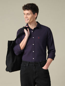 U.S. POLO ASSN. - Mens Purple Solid/Plain Cotton Shirt