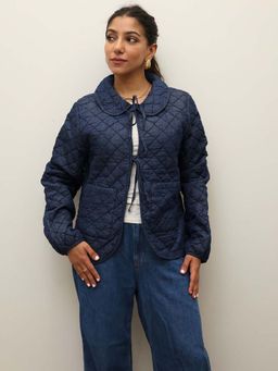 Obleka - Scandi Bow Quilted Navy Blue Puffer Jacket