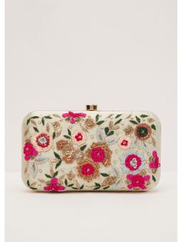 KALKI FASHION - Floral Embroidered Clutch with Mint Green Silk Base
