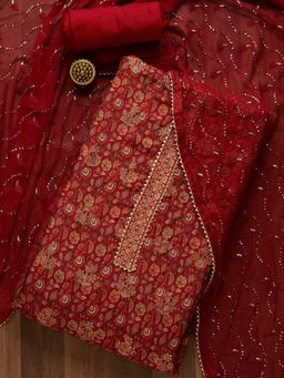 Koskii - Maroon Zariwork Banarasi Unstitched Salwar Suit