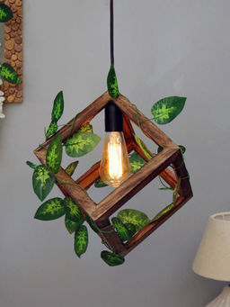 Homesake - Hanging Pendant Plant Antique Leafy Cube Wood