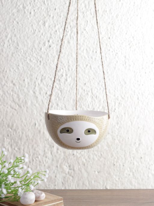 AAPNO RAJASTHAN Beige Baby Face Hanging Ceramic Planter