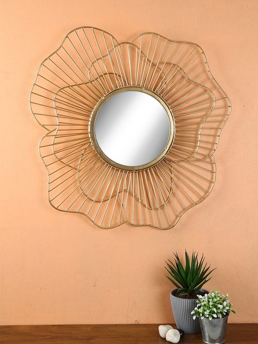 AAPNO RAJASTHAN Rose Shape Metallic Wall Mirror